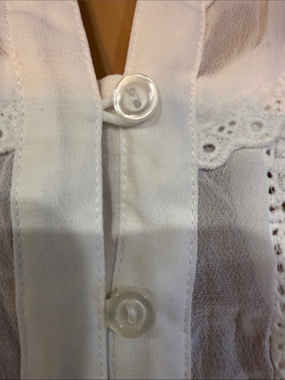 NY Collection White Ruffled Eyelet Button-Front Blouse - Picture 7 of 16